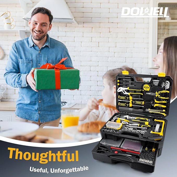 DOWELL 299-Piece Professional Hand Tool Set, Ultimate Drawer Toolbox with Sockets, Pliers, Hex Keys, Screwdrivers for Home, Auto Repair, Workshop & Emergency DIY