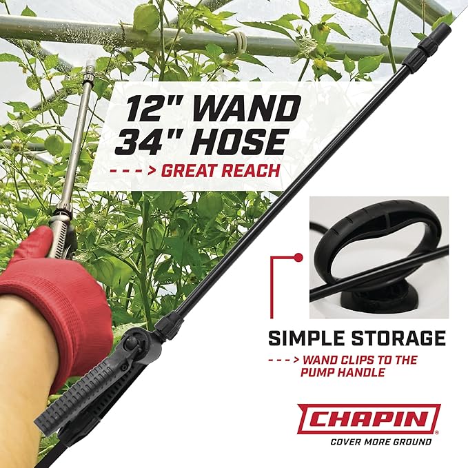 Chapin 20005 Pump Sprayer, 2 Gallon, Lawn and Garden, Hand Pressurized, Anti-Clog Filter, Adjustable Spray Nozzle, Spraying Plants, Watering, Weeds, Fertilizer and Pests, Translucent