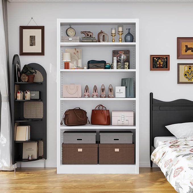 Heavy-Duty Steel Open Storage Cabinet with Adjustable Shelves, 5-Tier Shelving Unit, Easy Assembly Freestanding Organizer for Pantry,Office, Living Room,Bookshelf(White, 5 Tier-55"H x 27.6"W x 11.8"D)