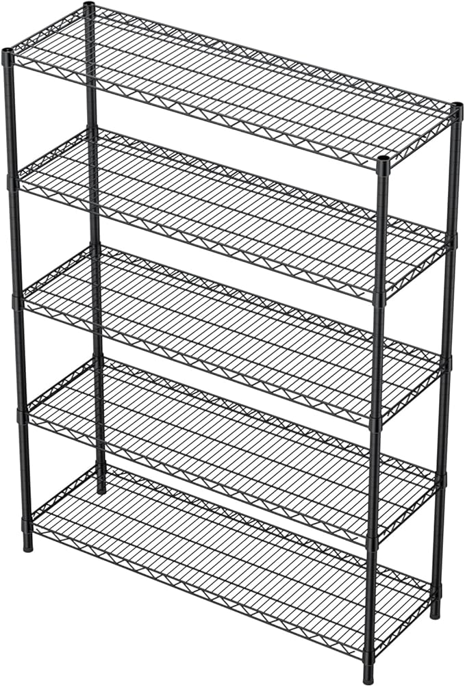 Golpart 5 Tier Adjustable Storage Shelves Heavy Duty Metal Utility Shelf 1750LBS Capacity Wire Shelving Unit Organizer Rack for Home Kitchen Garage Pantry Room 18" D x 46" W x 77" H Black
