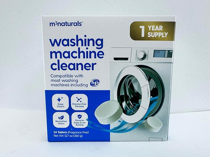 M3 Naturals Washing Machine Cleaner Tablets - Oxygen Based HE Top & Front Load Washer Cleaner and Deodorizer Compatible with LG Whirlpool & Most Major Brands - Removes Residue (1 Year Supply)