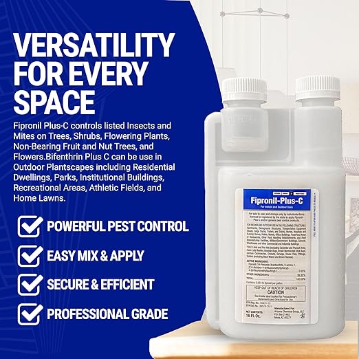 Fipronil Plus C Pest Control Concentrate - DIY Commercial-Strength Roach Killer Indoor Infestation, Easy-Use Ant Spray, Makes 21 Gallons of Fipronil Solution for Homeowners - 16 oz