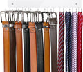 Belt Hanger Wall Mounted, Wooden Belt Organizer Max 12 Storage Capacity, 180° Rotating Space Saving Hangers for Ties, Tank Tops, Scarves, Bras, Keys, Bags White 1 Pack
