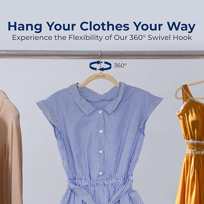 SereneLife 200 Pack Velvet Hangers - Non-Slip Felt Hangers with 360° Swivel Hook, Space-Saving, Ultra-Thin, Lightweight for Shirts, Sweaters, Hoodies, Kids Clothes & Dresses