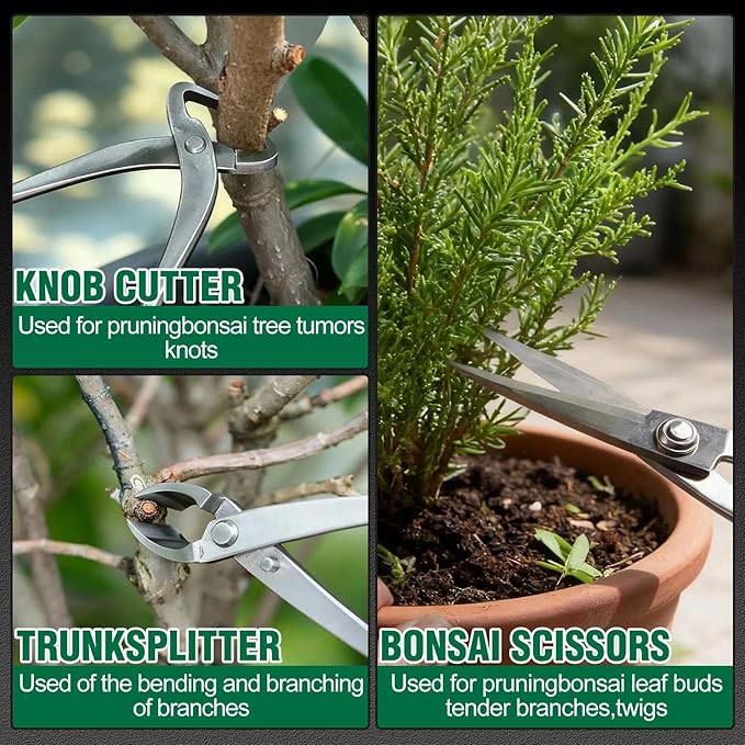 SPEEDWOX 4 Pcs Bonsai Tool Set Heavy Duty Bonsai Tree Kit bonsai pot Concave Cutter,Knob Cutter,Trunk Splitter,Bonsai Scissors Steel Ashinaga Scissors with a storage pouch for live horsetail plants