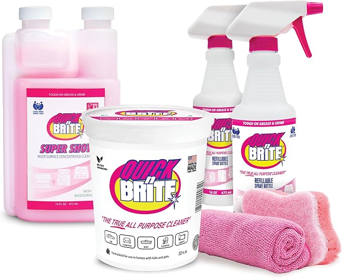 Quick 'n Brite Ultimate Cleaning Kit – Includes 32oz Paste, 16oz Super Shot, 2 Refillable Spray Bottles, Microfiber Towel, Scrubber Sponge & Quick Start Guide – All Purpose Cleaner - Made in the USA