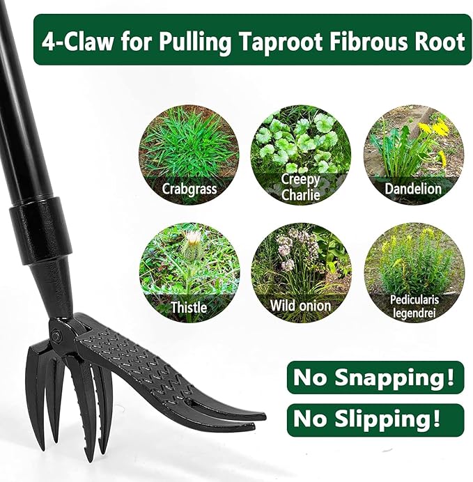 Upgraded Weed Puller Tool Stand Up Heavy Duty: Alloy Long Handle & 4-Claw Steel Head Design, Durable And Lightweight Weeding Tool Gardening Supplies - No Need to Bend Over Or Kneel Down to Weed Easily