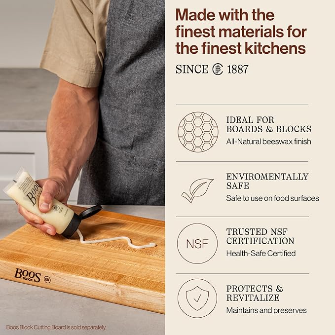 John Boos 5 oz Board Cream with Beeswax and Mineral Oil for Wood Surface Care – All-Natural Conditioner & Sealer for Butcher Blocks, Wooden Cutting Boards, Countertops, and Utensils