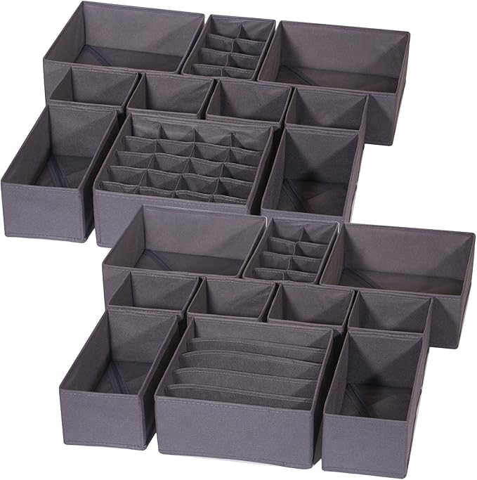 DIOMMELL 21 Pack Foldable Cloth Storage Box Closet Dresser Drawer Organizer Fabric Baskets Bins Containers Divider for Baby Clothes Underwear Bras Socks Lingerie Clothing,Dark Grey 11-4249
