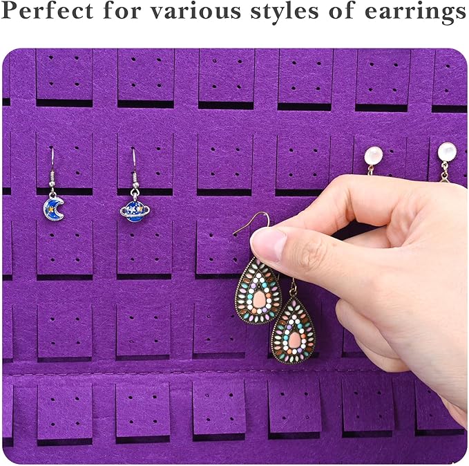 Lolalet Hanging Earring Holder Organizer with 20 Hooks for Women, Earring Organizer Wall Earrings Hanger Pierced Earring Storage, Felt Stud Earring Display, 608 Holes for Earrings - Purple, 1 Pack