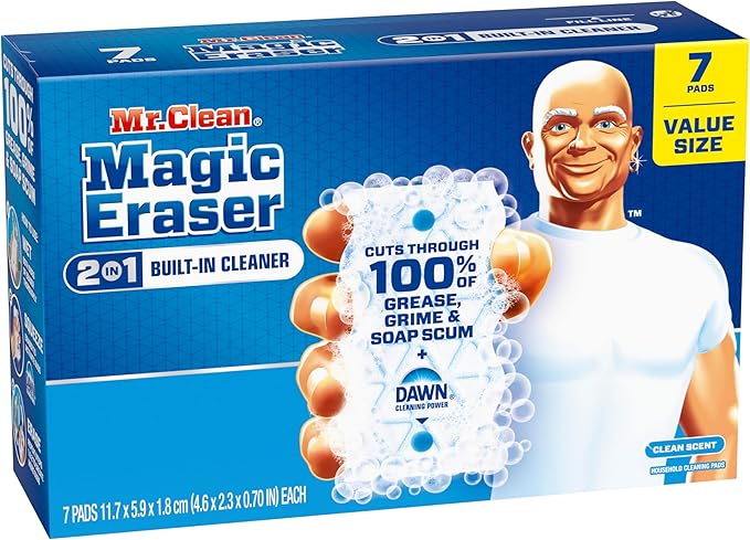 Mr. Clean Magic Eraser Foaming Sponge, All Purpose Cleaner, Dawn Cleaning Power, Wall, Sneaker, Oven Cleaner, Kitchen, Bathroom, Shower Cleaning Supplies, Scrubber, Ultra Foamy, 7ct