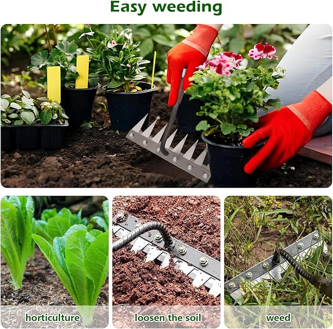 Iron Weeder Tool Without Long Handle, 8 Teeths Manual Weeder Remover Tool, Hand Weed Rake and Garden Hoe for Gardening, Heavy Duty Uprooting Weeding Pull for Yard, Lawn, Patio and Garden