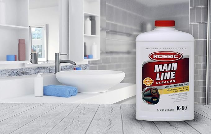 Zep Drain Defense Pipe Build-Up Remover - 64 Ounces - ZLDC648 - Professional Strength Liquid Pipe Build Up Remover,GREEN & Roebic K-97 Main Line Cleaner, Exclusive Bacteria Digests Paper, Fats