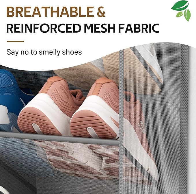 MISSLO 30 Pairs Over the Door Shoe Organizer Breathable Mesh Hanging Shoe Rack for Closet Storage with Wide Deep Pockets 10 Tier Shoes Holder Fit All the Family's Sneakers, Boots, Heels (Grey, 71")