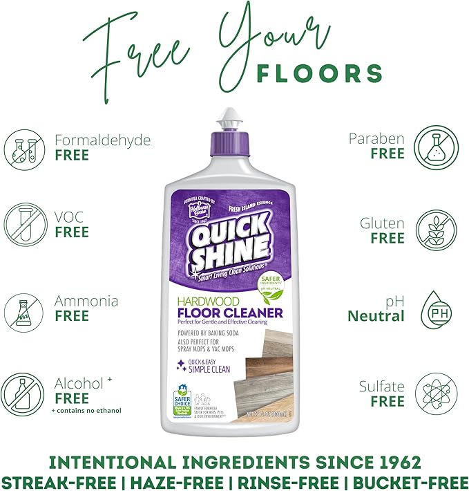 Quick Shine Hardwood Floor Cleaner & Wood Floor Polish w/Plant-Derived Carnauba 2-27oz Bottles, Removes Scratches, Safer Choice, A Clean That Can Be Seen