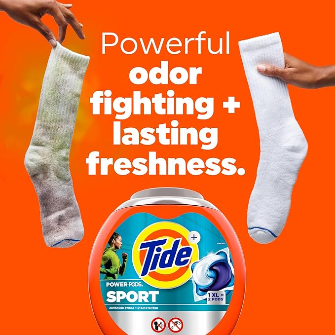 Tide Power Pods Sport Laundry Detergent Pacs, 63 Count, Advanced Sweat + Stain Fighter