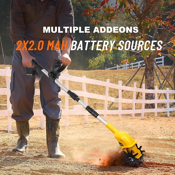 20V Cordless Tiller Cultivator for Gardening, 360RPM Electric Garden Tiller with 2 x 2.0Ah Batteries & Charger, Garden Rototiller for Lawn Gardening Soil Cultivation