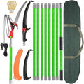 30 Ft Manual Pole Saw, Extendable Tree Pruner Blade and Scissors Set with 9 Fiberglass Handles, Long Branch Pruner Retractable for Backyard and Garden, Bush Cutting and Pruning of Palm Trees