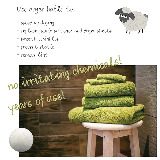 Three by Three Seattle Felt·Like·it!™ Wool Dryer Balls + Storage Bin: Reduce Drying Time, Static Cling, and Energy Use | Natural Alternative to Fabric Softeners (Pack of 6)