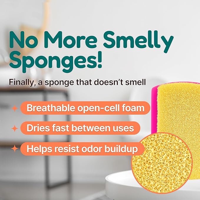 3-in-1 Silicone Scrubber Sponge with Squeegee – Non-Scratch Kitchen Sponge for Dishes, Sink & Bathroom, Quick-Dry, Reusable Cleaning Tool (Pink)
