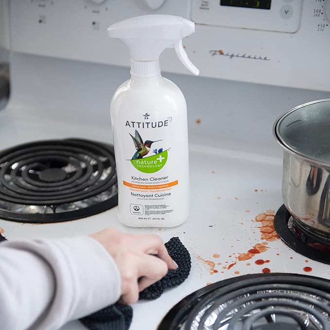 ATTITUDE Kitchen Cleaner Spray, EWG Verified, Powerful Degreaser, Cuts Grease & Grime, Plant-Based & Vegan, Citrus Zest Scent, 27.1 Fl Oz (Pack of 2)