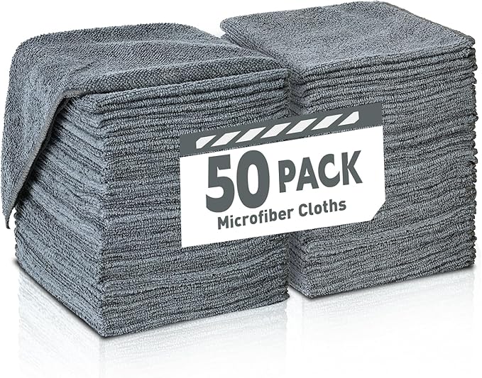 Gray Microfiber Cleaning Cloths Bulk Pack-50 Pack, Microfiber Towels Bulk, Towels for Cars, Cleaning Rags Gray (12x12 inches)