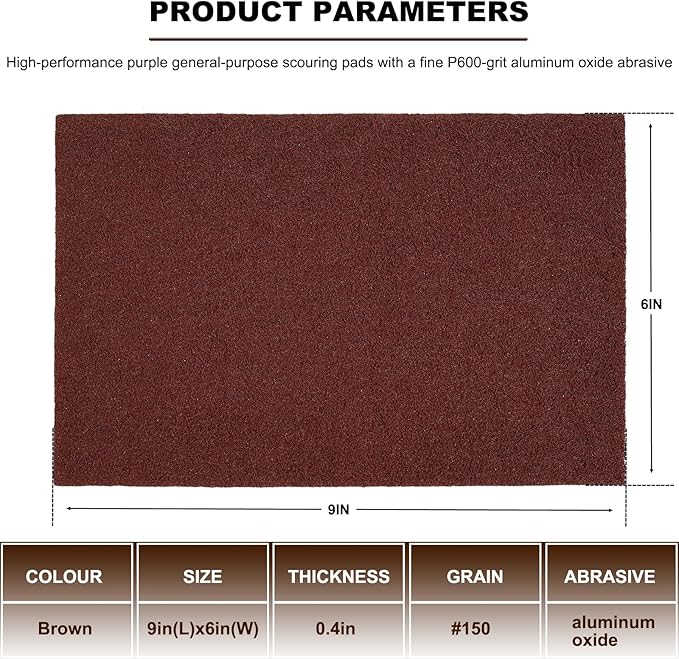 Premium 10 Pack 6" x 9" Brown General Purpose Scuff Pads - Scuffing, Scouring, Sanding, Paint Primer Prep Adhesion Scratch - Surface Preparation Automotive Car Auto Body Woodworking Wood (150 Grit)