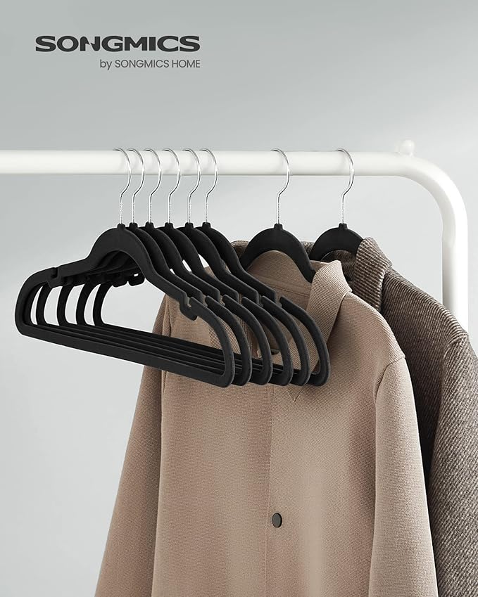 SONGMICS Velvet Hangers 50 Pack, Non-Slip Clothes Hangers, with Shoulder Notches, Pants Bar, 360° Swivel Hook, Space-Saving, for Closet, Ink Black UCRF029B05