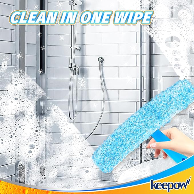 KEEPOW 14" Microfiber Window Scrubber Refill Replacement Compatible with MR.SIGA, Compatible with Ettore Professional Window Cleaning, Reusable & Washable Window Squeegee for Home (2 Pack)