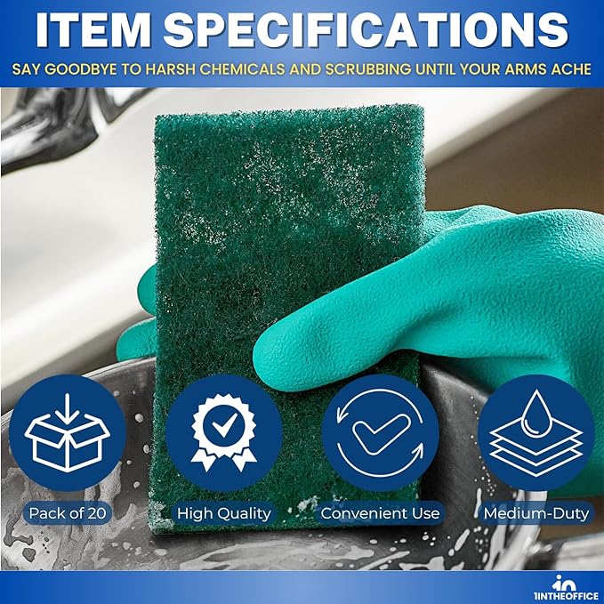 Green Scouring Pads, Non-Scratch Dish Scrub Pads, Heavy Duty Cleaning Pads for Kitchen, Dishes, Pots, Pans, Grills, 3.5" x 3.5", 20 Pack