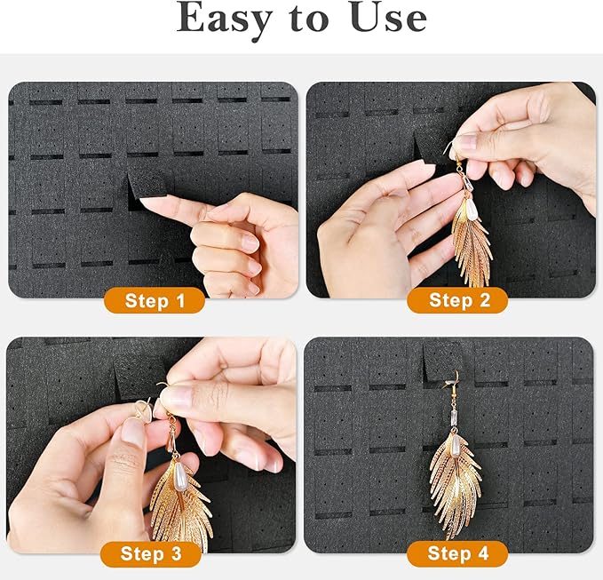 Lolalet Hanging Earring Holder Organizer with 20 Hooks for Women, Earring Organizer Wall Earrings Hanger Pierced Earring Storage, Felt Stud Earring Display, 608 Holes for Earrings - Black, 1 Pack