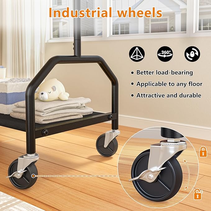 Wiracks Clothes Rack Double Hanging Clothes Rack Clothing Rack Garment Rack 130LBS Capacity 34.5" W X15.8 D X 79" H Rolling Clothes Racks for Hanging Cothes with Bottom Shelf
