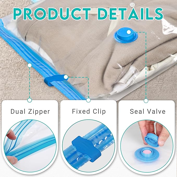 10 Pack Large Space Saver Vacuum Storage Bags Large Seal Bags for Bedding Comforters Blankets Bedding Pillows Luggage with Hand Pump