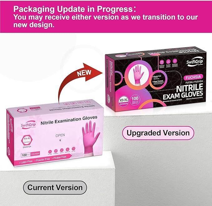 Powder-Free Nitrile Gloves, 3-mil, Disposable Nitrile Gloves, Latex-Free, Powder-Free - Pink/Fuchsia