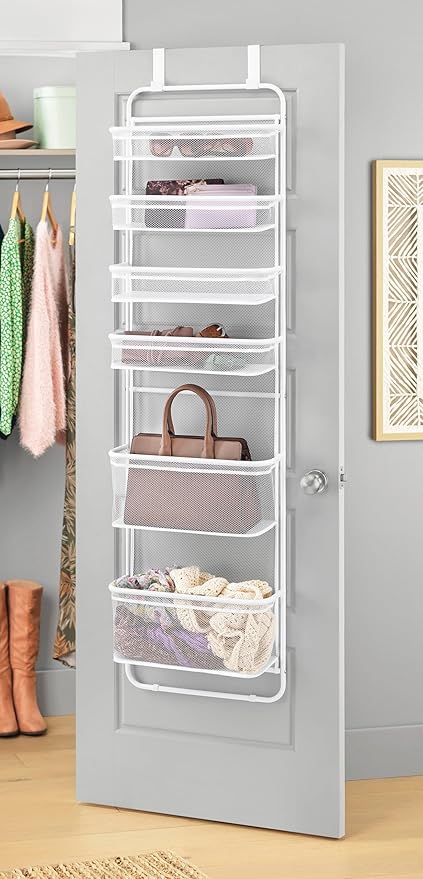 Whitmor Over The Door Organizer - 6 Sections - Pantry, Bathroom, Accessory Organizer - Metal and Mesh - White