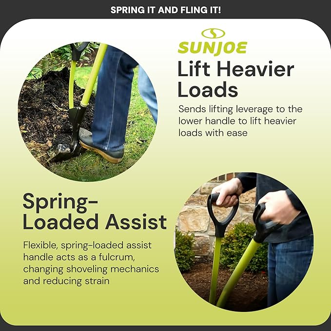 Sun Joe Garden Digging Shovel with 9" Steel Spear Head Blade and Assist Handle – Heavy-Duty, Back-Saving Gardening Tool for Planting, Landscaping, Trenching & Yard Work, Shovelution SJ-SHLV07