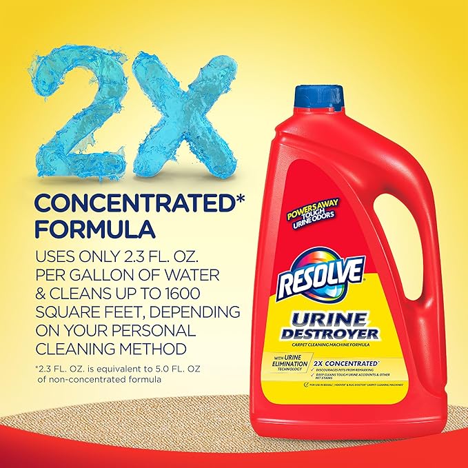 Resolve Urine Destroyer Steam Carpet Cleaner Solution – 2X Concentrated Formula Urine Eliminator for Pet Stains & Odors, Safe for Bissell, Hoover & Rug Doctor, 60 fl oz
