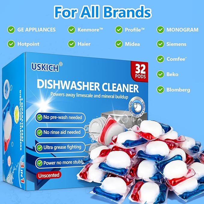 32 Count Dishwasher Pods, No Pre-Rinse Dishwasher Detergent Soap On Stain and Grease, Leaving a Virtually Spotless Shine,Dishwasher Detergent for Deep Cleaning