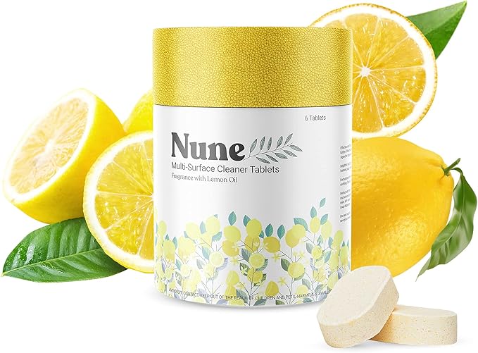 Nune Multi-Purpose Cleaner Refills - All Purpose Cleaning Tablets 6 Pack - 144 fl oz total (24 fl oz each) - Shower, Counter, Floor, Furniture, Bathroom - Non-Toxic and Effective - Lemon Fragrance