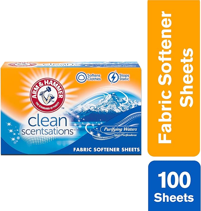 ARM & HAMMER Fabric Softener Sheets, 100 sheets, Purifying Waters