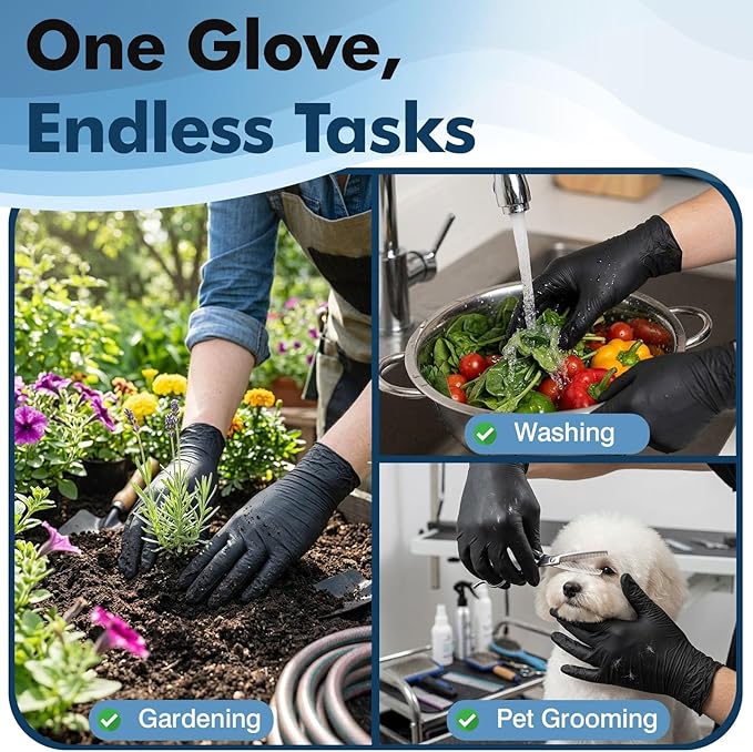 Fixwal Gloves for Cooking Food Prep, Black Disposable Nitrile Gloves, 4 Mil, 120 Count, Cleaning Service Gloves, Latex Free, Powder Free