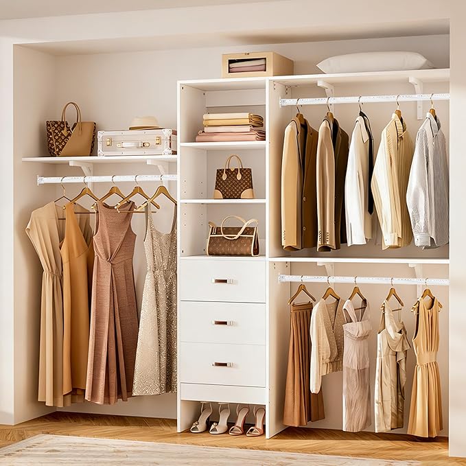 Closet Rod 17-63 Inches，1.3 Inch Diameter Heavy-Duty Adjustable Closet Rods for Hanging Clothes Closet Hanging Rod Metal Closet Poles for Wardrobes Laundry RV Bathroom（White Wood Grain Finish）