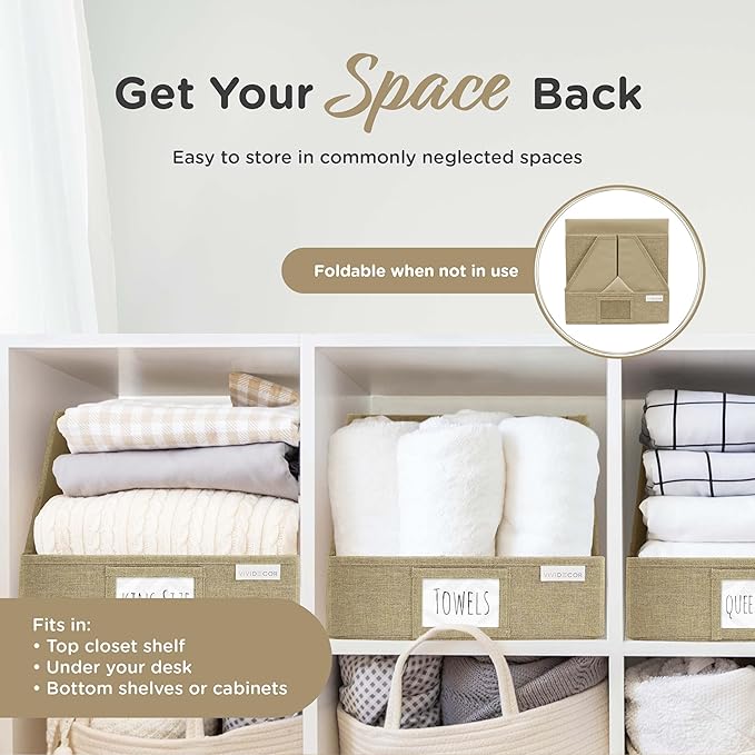 Storage Cubes – 12x12x10 Fabric Baskets for Organizing, Storage Baskets for Shelves, Front Opening Fabric Bins, Closet Organizer Bins for Clothes, Towels, Sweaters, Linen – Brown, 3 Pack