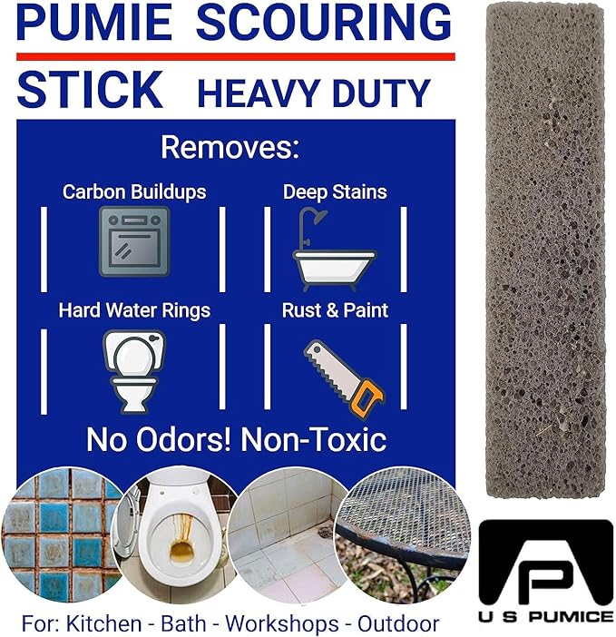 PUMIE Heavy Duty Pumice Scouring Stick, Extra Strong Pumice Cleaning Stone for Tough Bathroom, Kitchen Stains & Grills, Scouring Stick for Cleaning Toilet Rings Stain & Hard Water Rings - (Pack of 18)