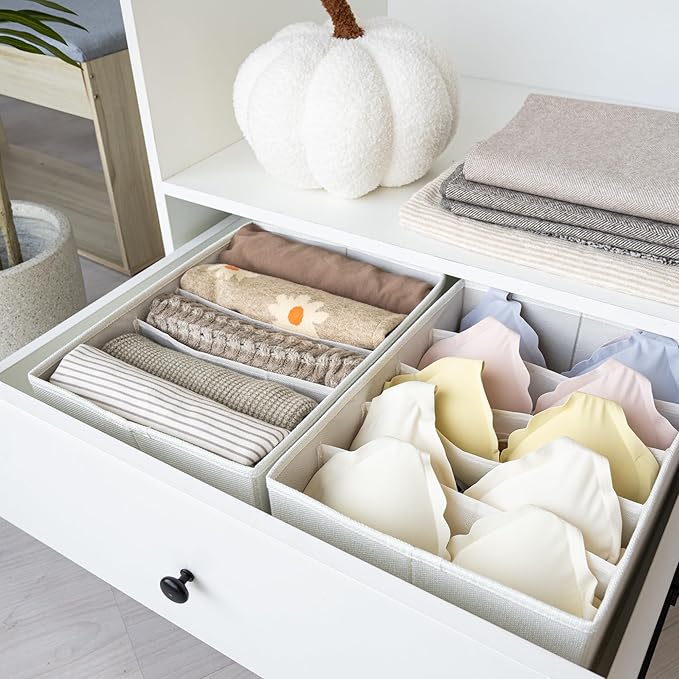 GRANNY SAYS Wardrobe Clothes Organizer, Drawer Organizers for Clothing, Closet Organizers and Storage, Organizer for Drawer, Pants, Jeans, T Shirt, Beige, 4-Pack