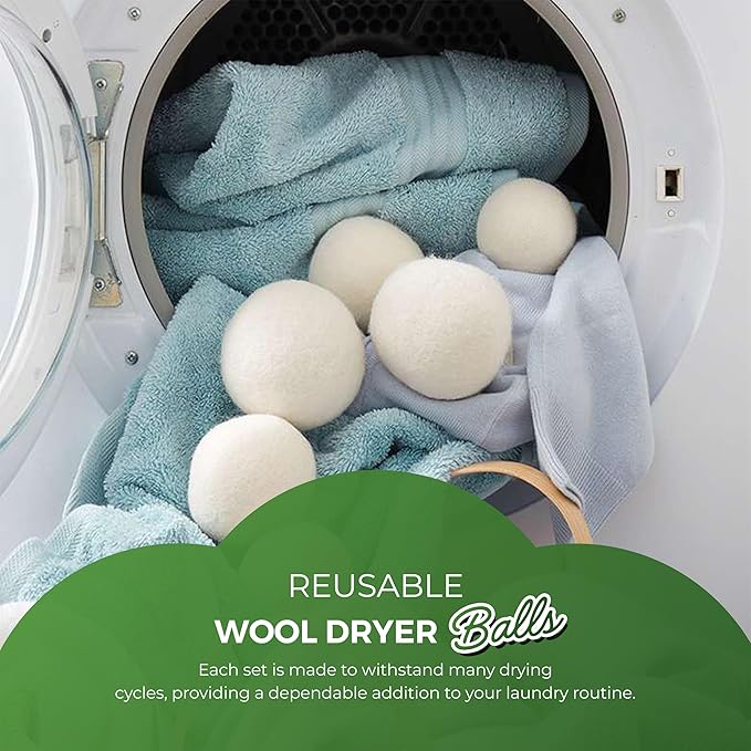 Pursonic XL Laundry Wool Dryer Balls Made with 100% Pure New Zealand Wool - Natural Reusable Fabric Softener Balls for Drying Time & Energy Consumption - Reduces Clothing Wrinkles & Lint - Set of 6