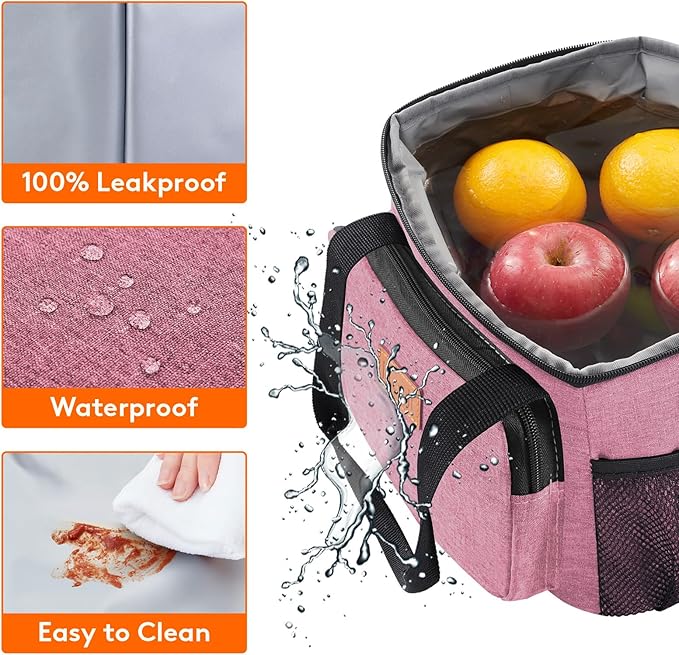 Lifewit Medium Lunch Bag, Insulated Lunch Box, Soft Cooler Cooling Tote for Adult Men Women, Pink 12-Can (9L)