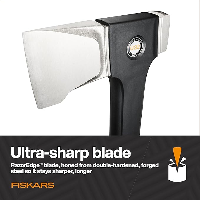 Fiskars Ultra Splitting Axe U32, Precision-Ground RazorEdge Double-Hardened Steel Blade Stays Sharp, Perfected Weight Balance & FiberComp Shaft for Large Log Splitting & Firewood, 32", Black