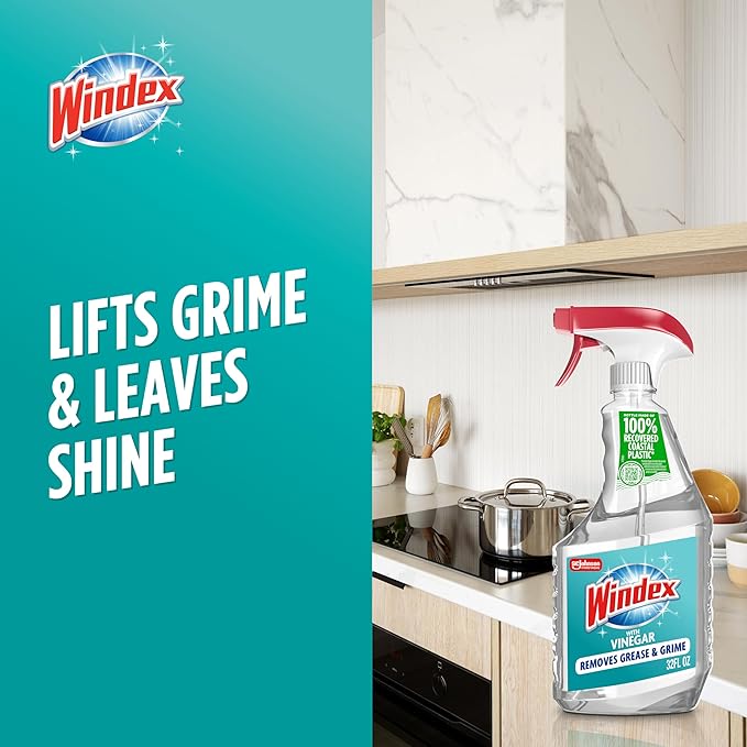 Windex Vinegar Glass and Surface Cleaner Spray Bottle, Packaging Designed to Prevent Leakage and Breaking, Surface Cleaning Spray, 32 Fl Oz