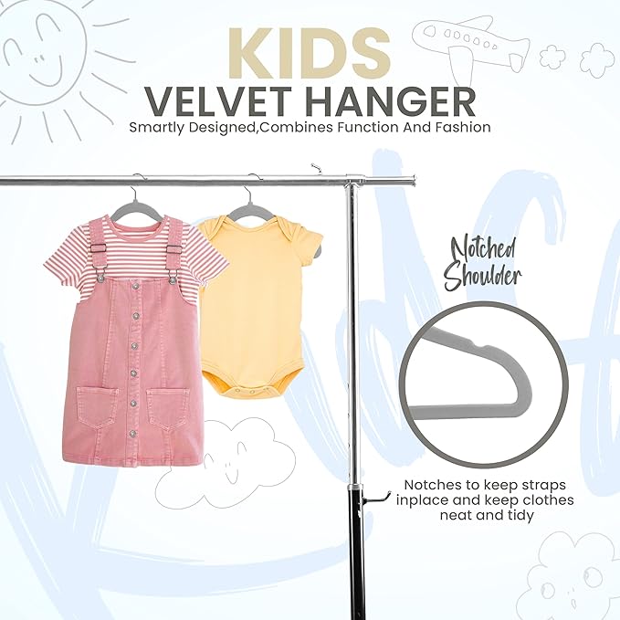 Utopia Home Kids Velvet Hangers 20 Pack – 11 Inch Non-Slip Baby Hangers for Baby and Toddlers, Durable Ultra-Slim Space-Saving Closet Organizers (Grey)